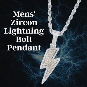 Mens' Zircon White Lightning Bolt Pendant Necklace Chain Punk Pendant